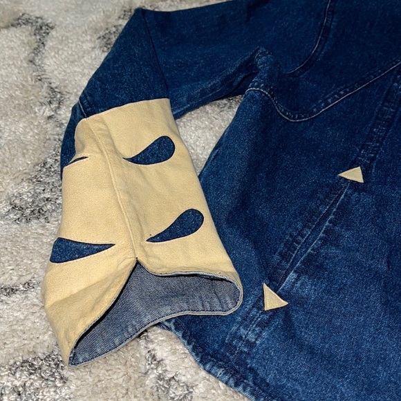 VINTAGE Tommy Hilfiger Denim Zip Jacket With Creme Suede Cuffs - Picture 7 of 12